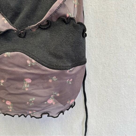 Urban Outfitters Layered Cropped Cami Mesh Floral Print Ribbed Panel Size Medium - Picture 15 of 16